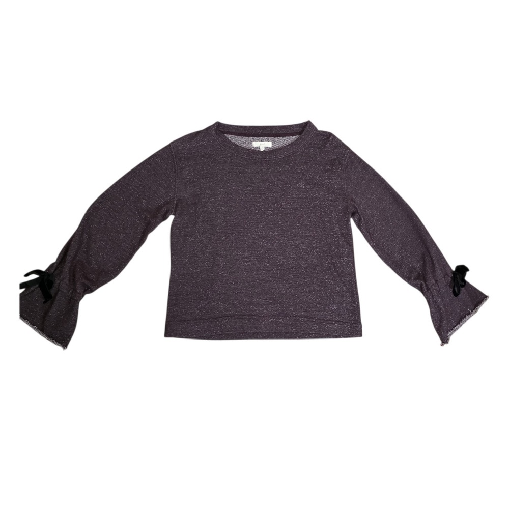 Atwell Womens XS Heathered Knit Top Bell Sleeve Tie Cuff Boho Casual Bow